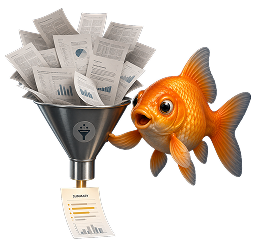 Goldfish with a funnel of papers